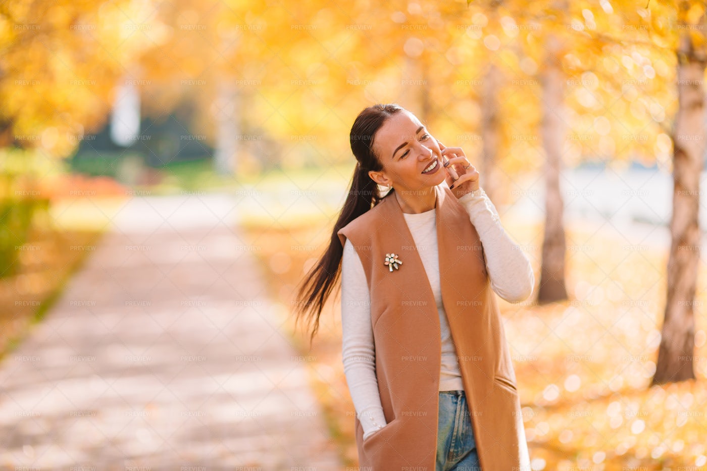 Phone Call In Fall: Stock Photos