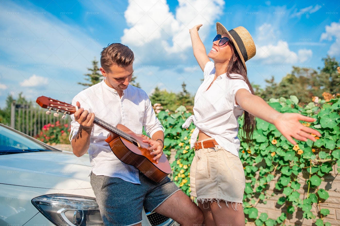 Musical And Happy Tourists: Stock Photos