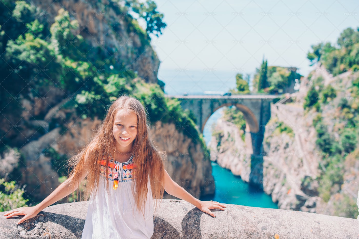 Girl With Fiordo Di Furore In The Back: Stock Photos