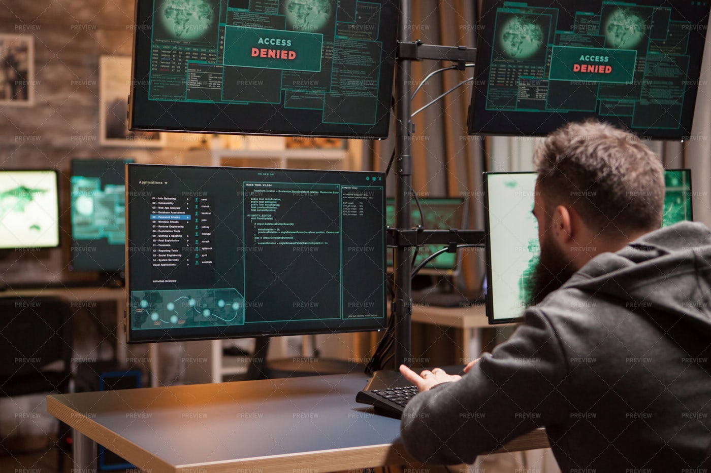 Bearded Programmer Hacking: Stock Photos
