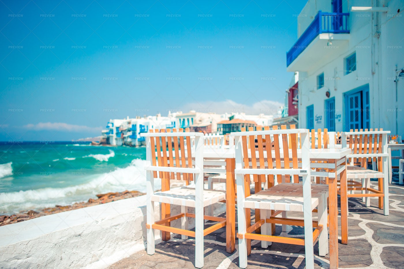 Outdoor Cafe On Mykonos Island Stock Photos Motion Array