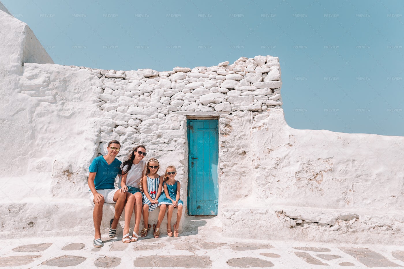 Family On Vacation In Mykonos: Stock Photos