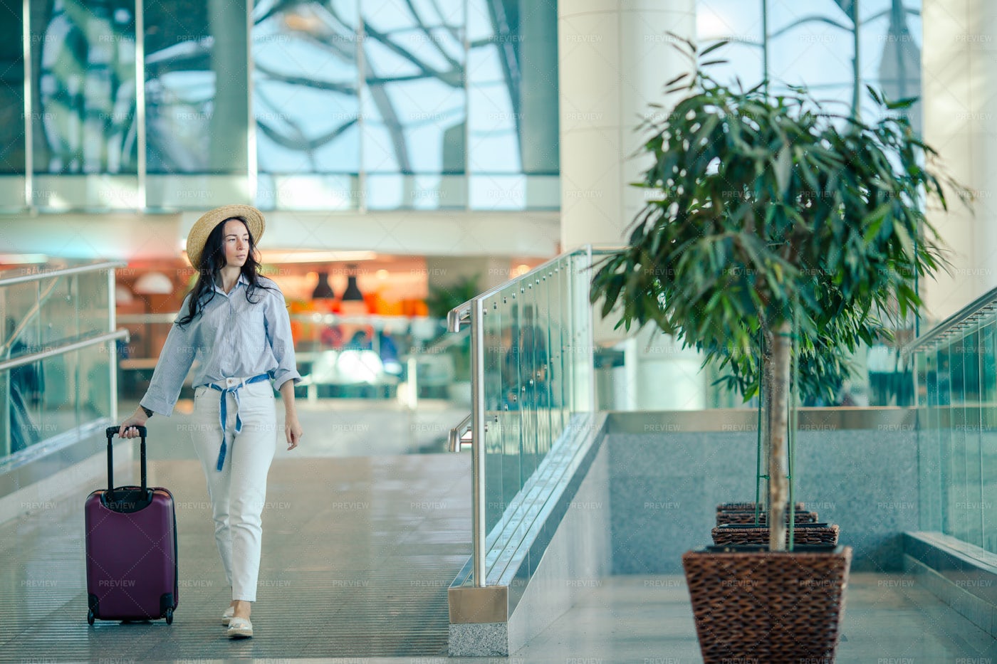 Young Woman In A Hat With Baggage: Stock Photos