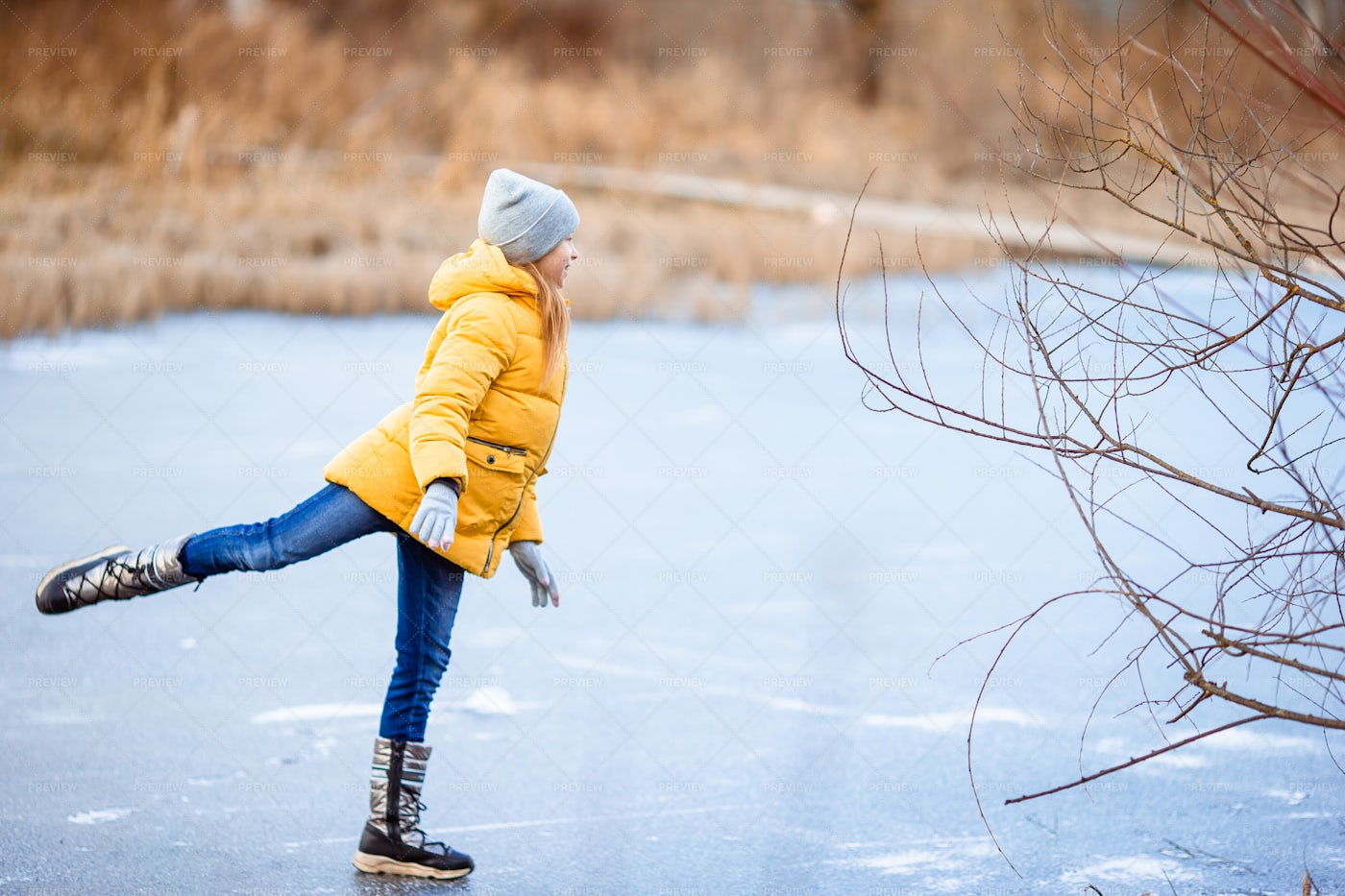 Skating Across A Frozen Pond: Stock Photos