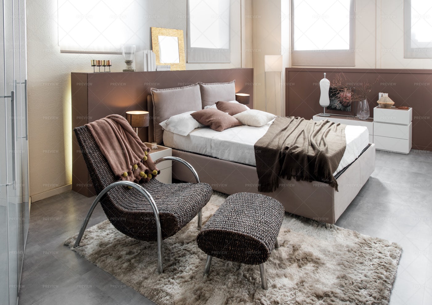 Luxury Bedroom With Recliner Chair: Stock Photos