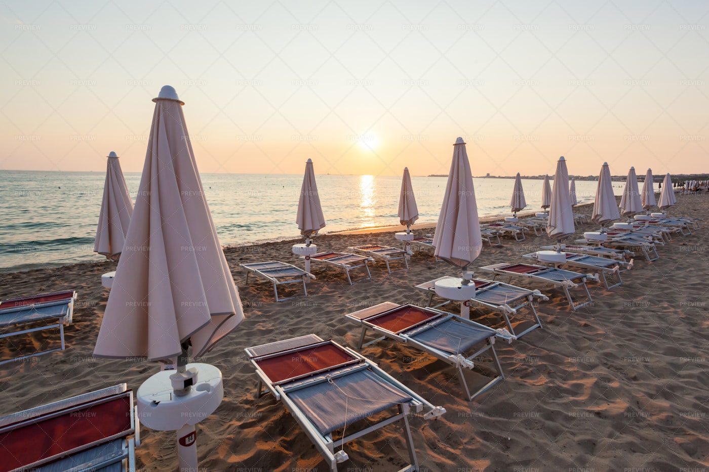 Deserted Beach At Sunset: Stock Photos