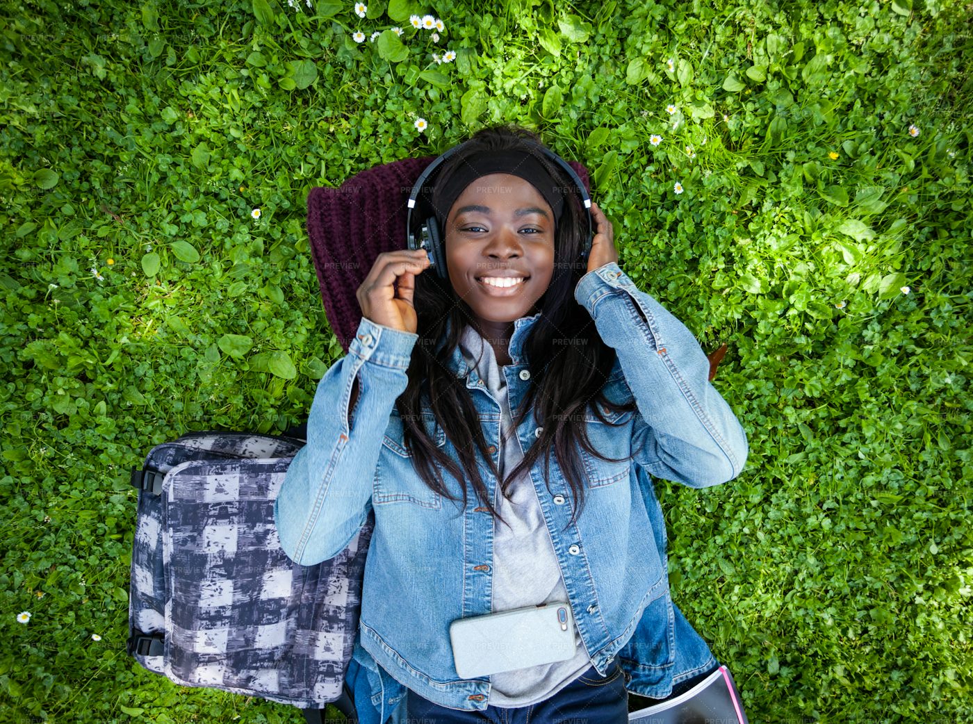 Listening To Music In The Park: Stock Photos