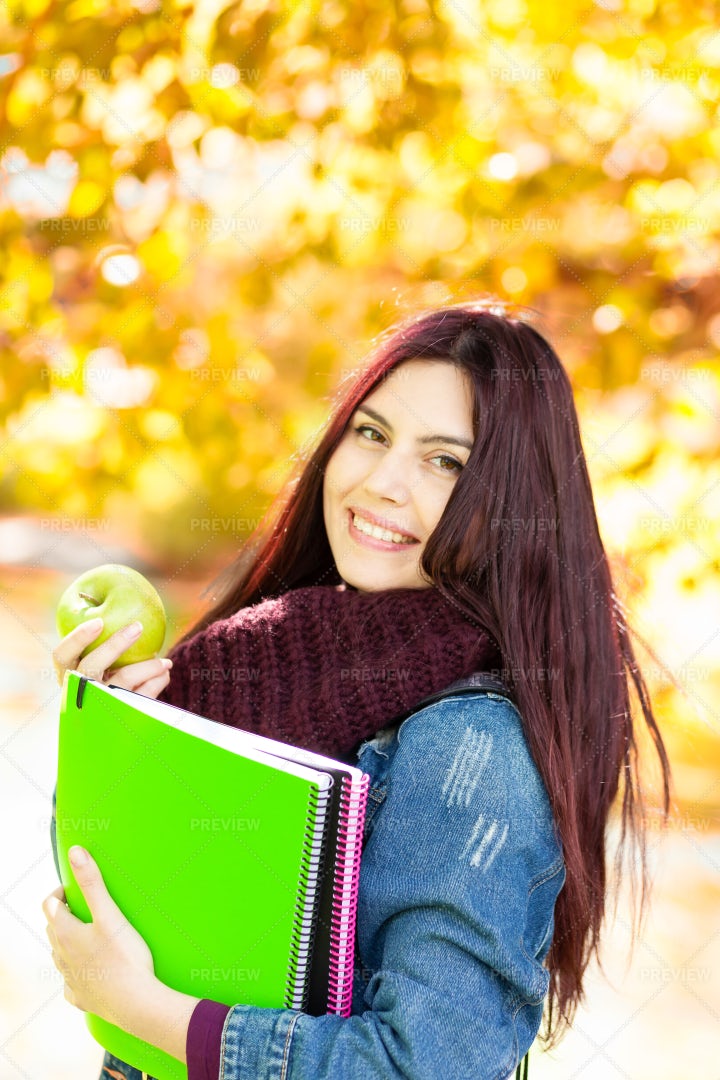 Female Student At A Park: Stock Photos