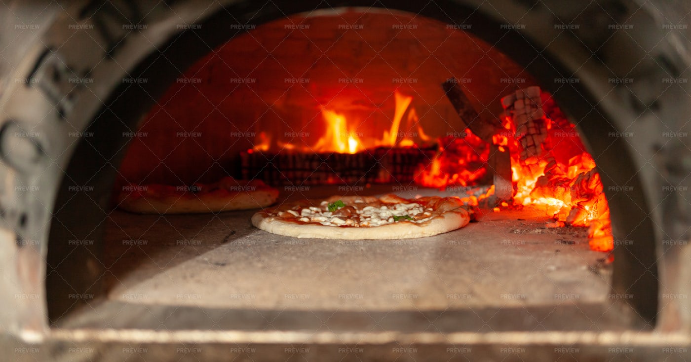Pizza Margherita In A Wood Oven.: Stock Photos