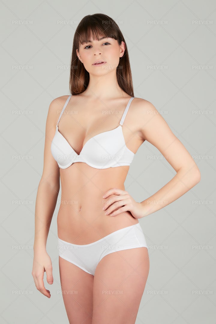 In Her White Underwear: Stock Photos
