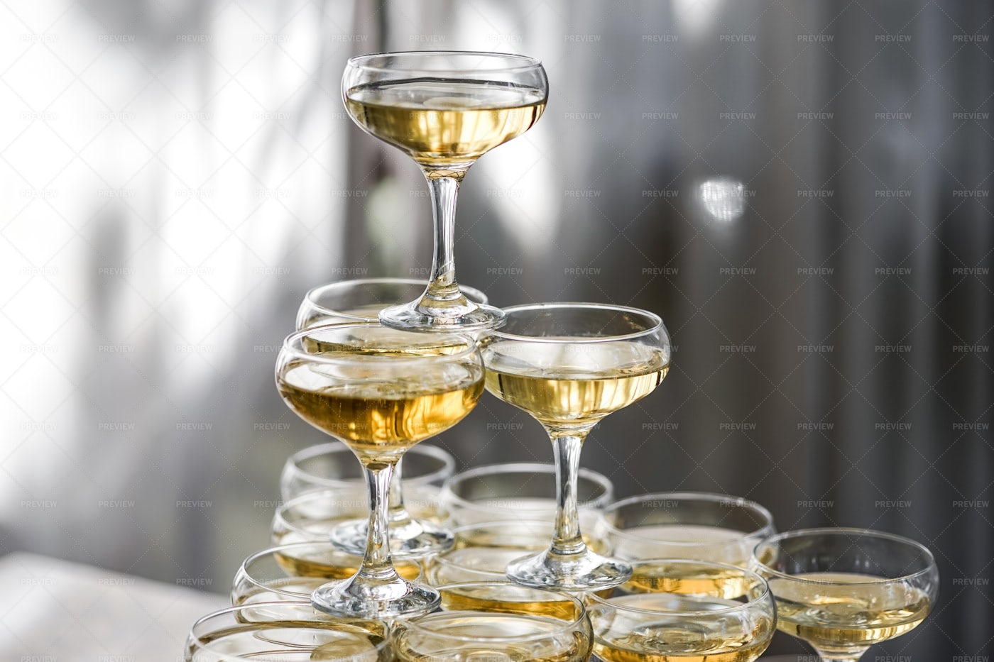 Pyramid Of Champagne Glasses: Stock Photos