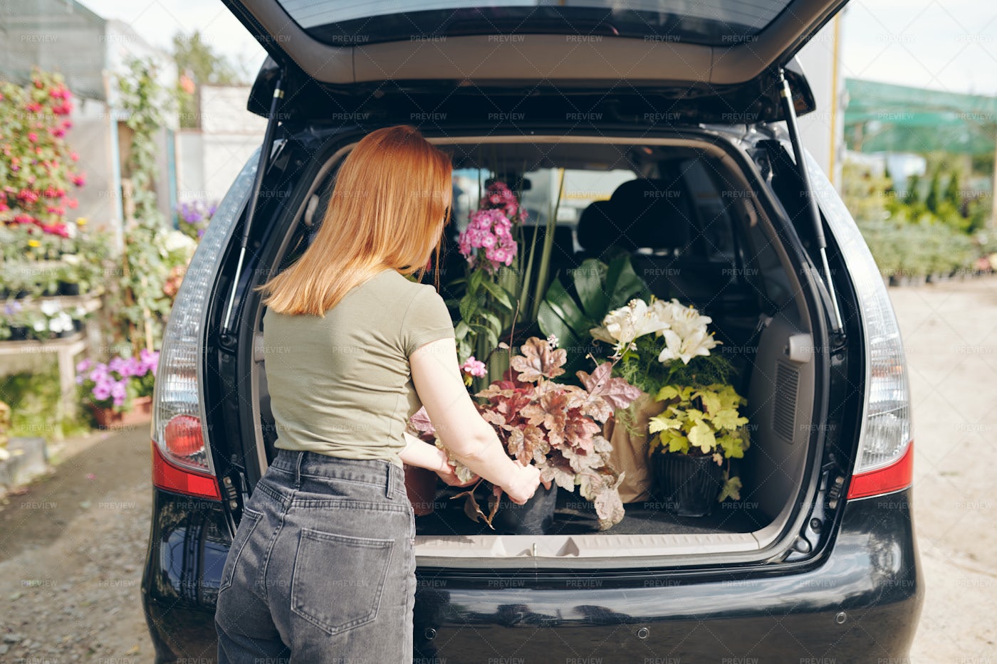 Loading Flowers Into Car: Stock Photos