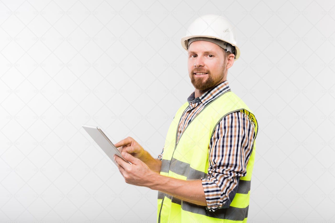 Young Successful Builder In White...: Stock Photos