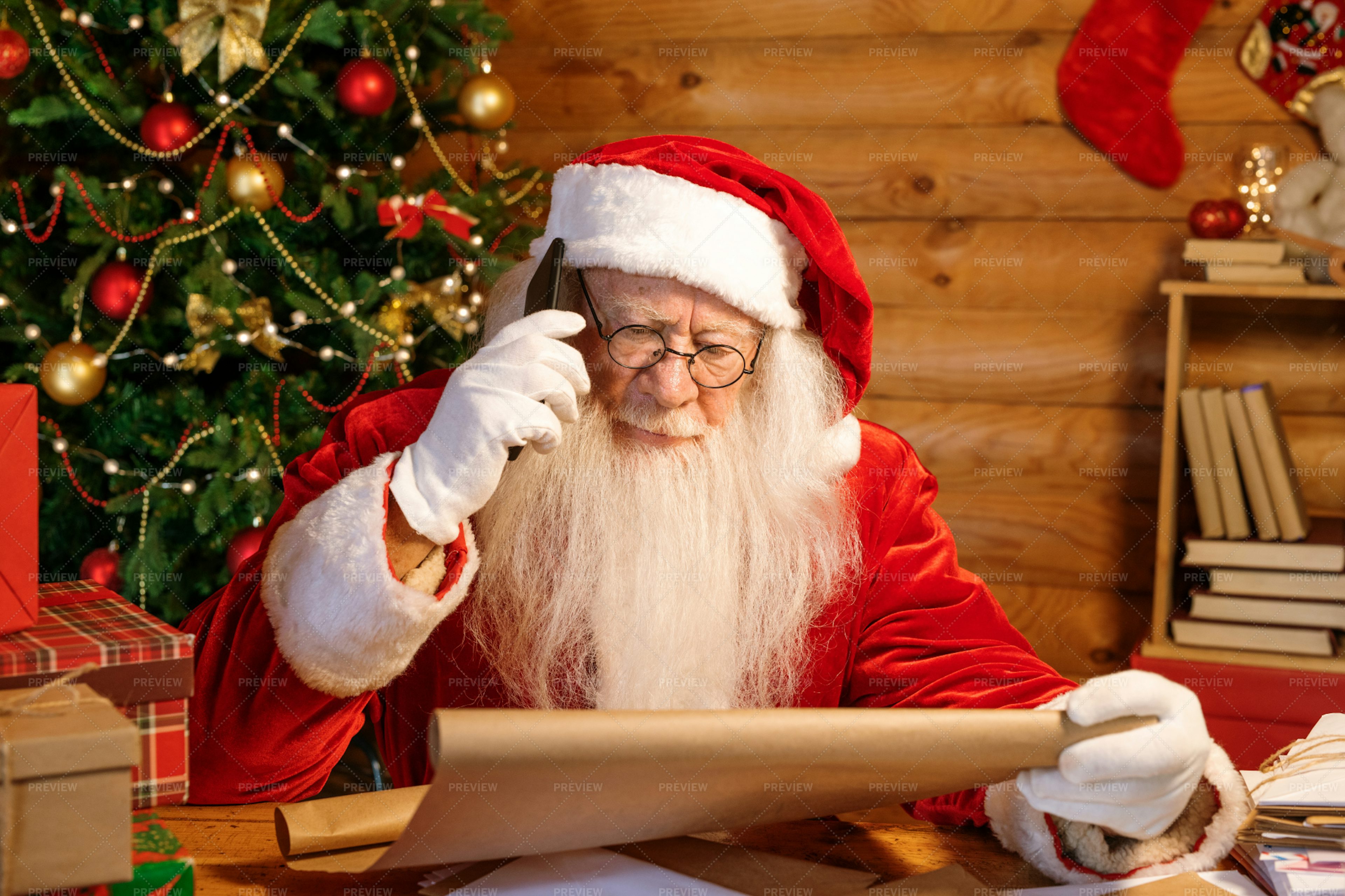 Mobile Santa With Cellphone Calling... - Stock Photos | Motion Array