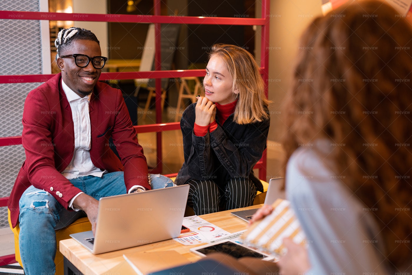 Happy African Student With Laptop...: Stock Photos