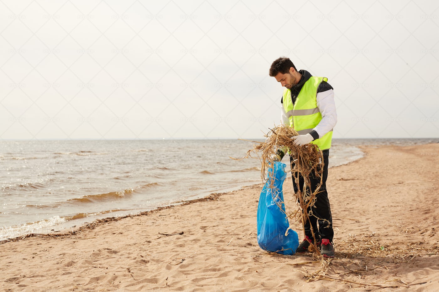 Volunteer On The Beach: Stock Photos