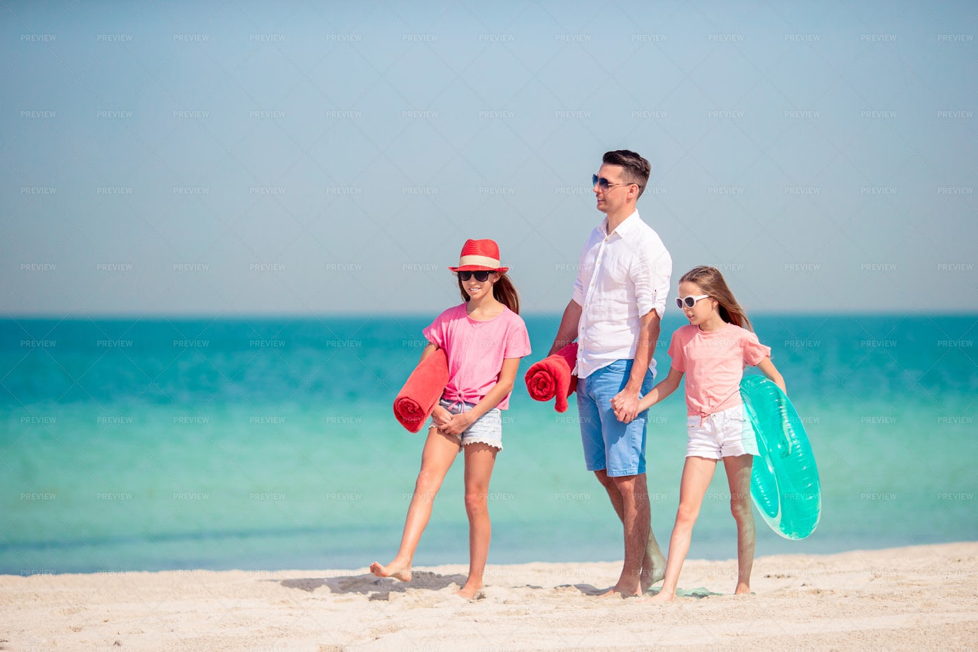 Father And Kids On Beach: Stock Photos