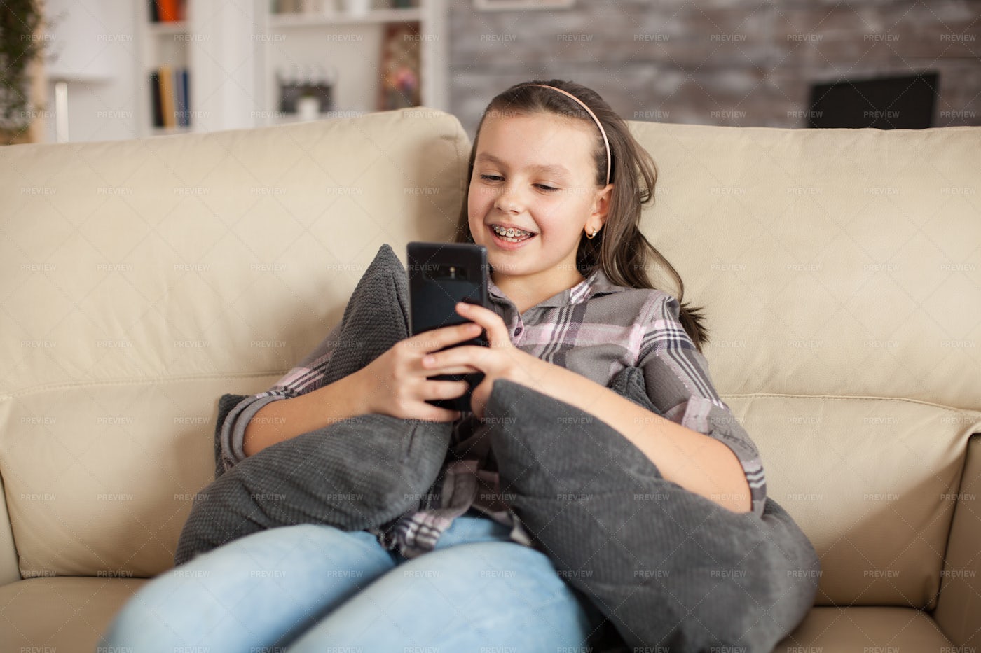 Teen Texts Her Friends: Stock Photos