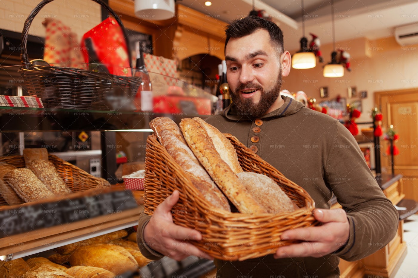 Young Man Shopping Bread: Stock Photos