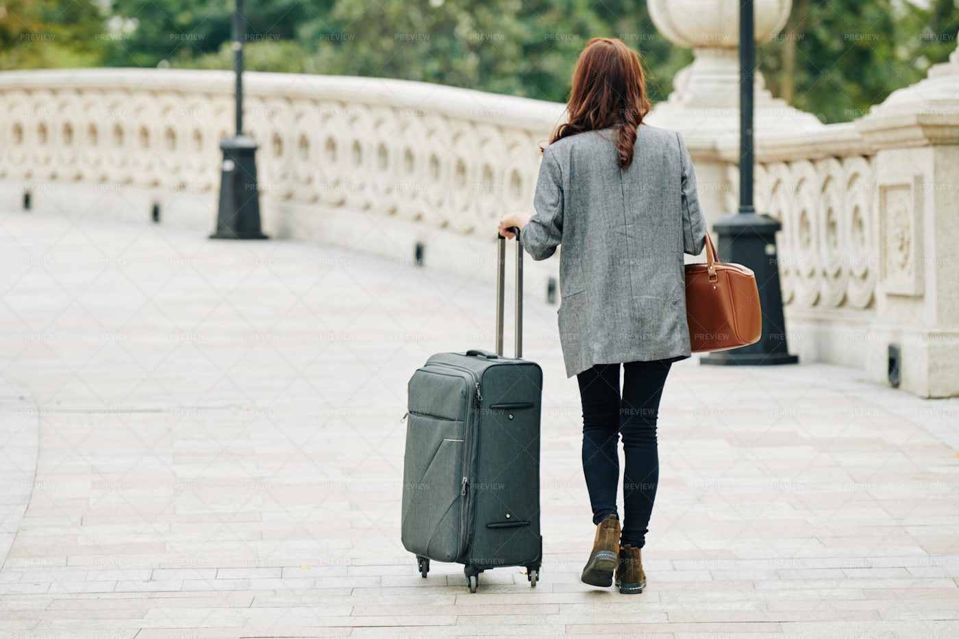 Walking Woman With Big Suitcase: Stock Photos