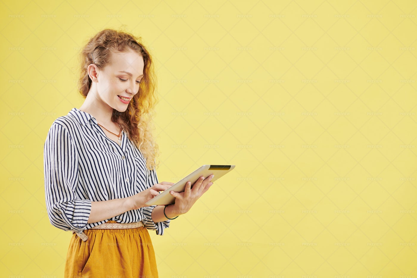 Woman Using Application On Tablet: Stock Photos