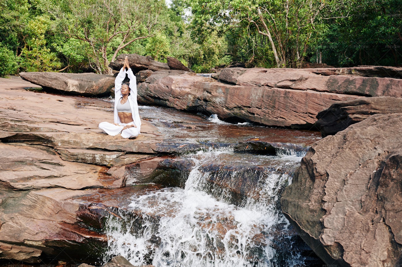 Woman Meditating In Nature: Stock Photos