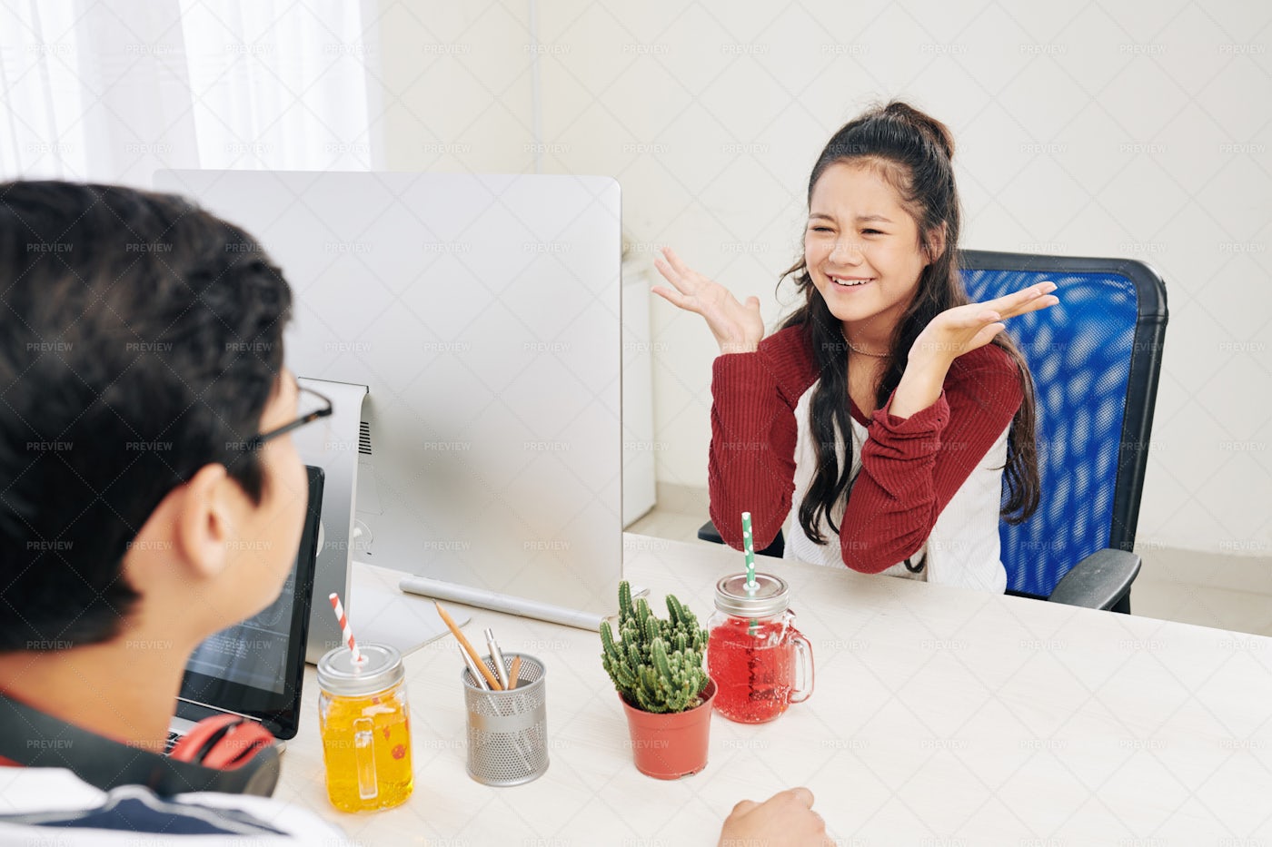 Girl Discussing School Project With: Stock Photos