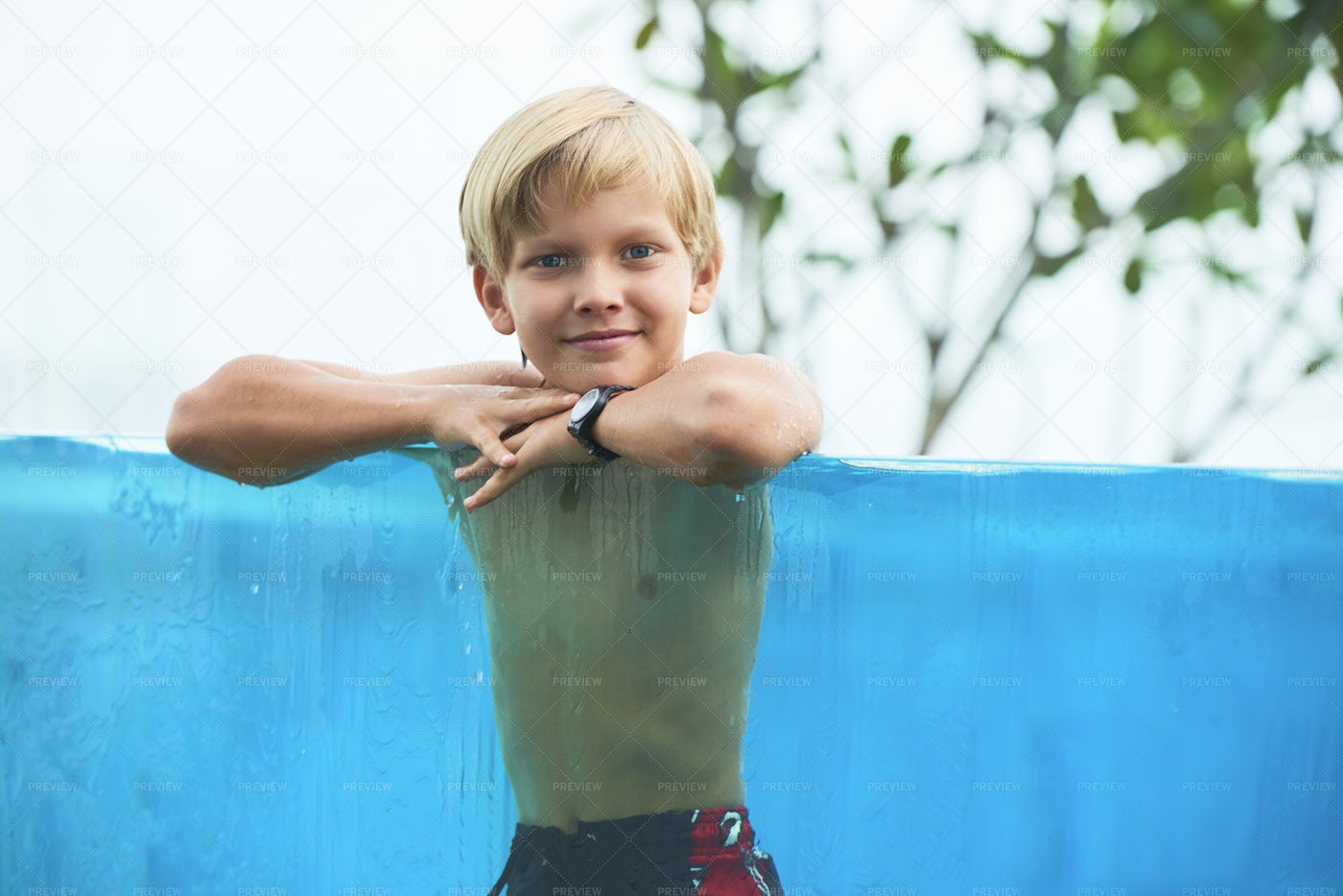 Happy Boy In Swimming Pool: Stock Photos