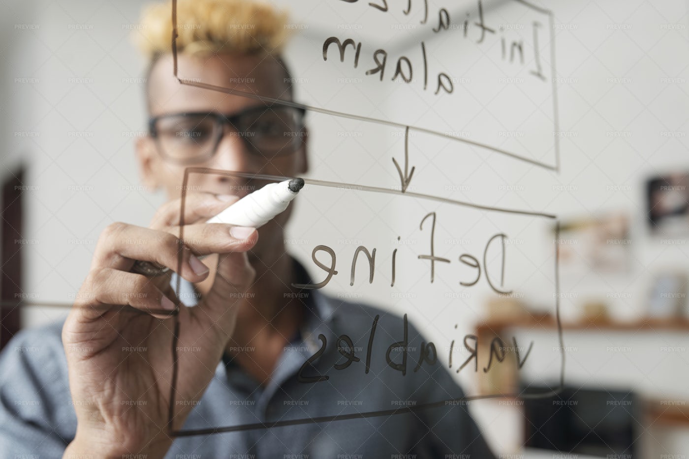 Programer Drawing Block Scheme: Stock Photos