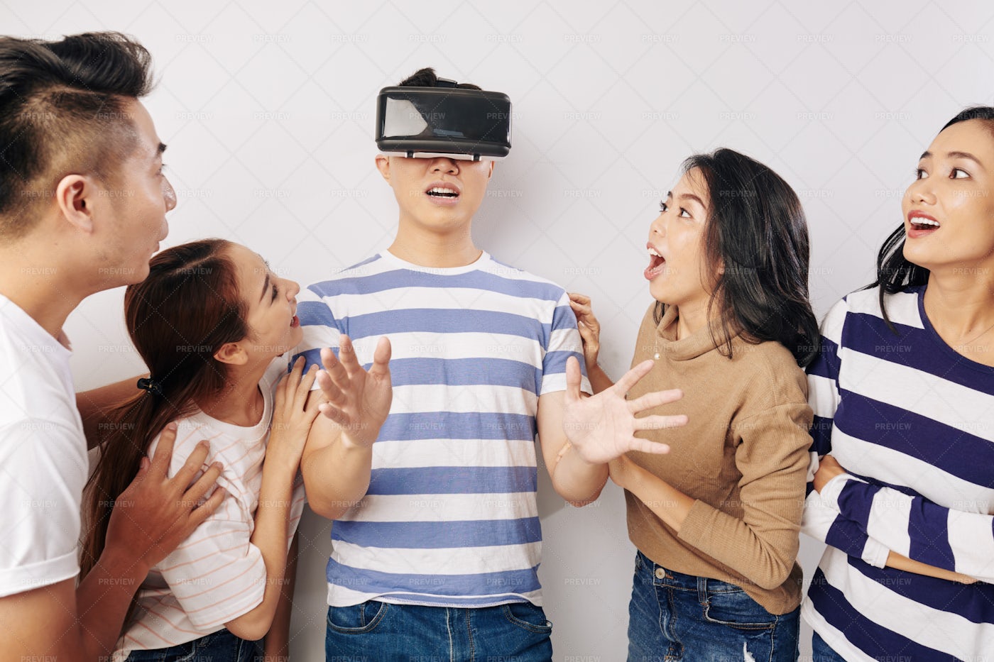Group Of Friends With Vr Headset: Stock Photos