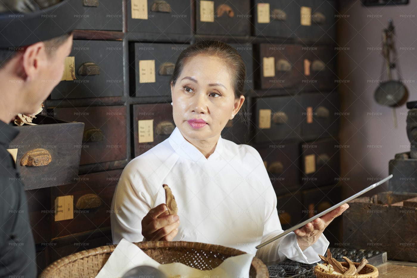 Traditional Drugstore Workers: Stock Photos