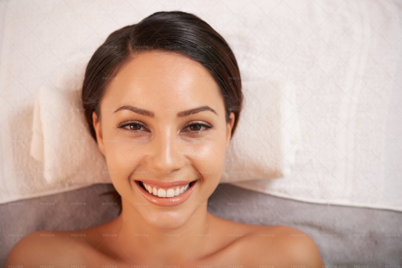 Happy Asian Woman In Beauty Salon: Stock Photos
