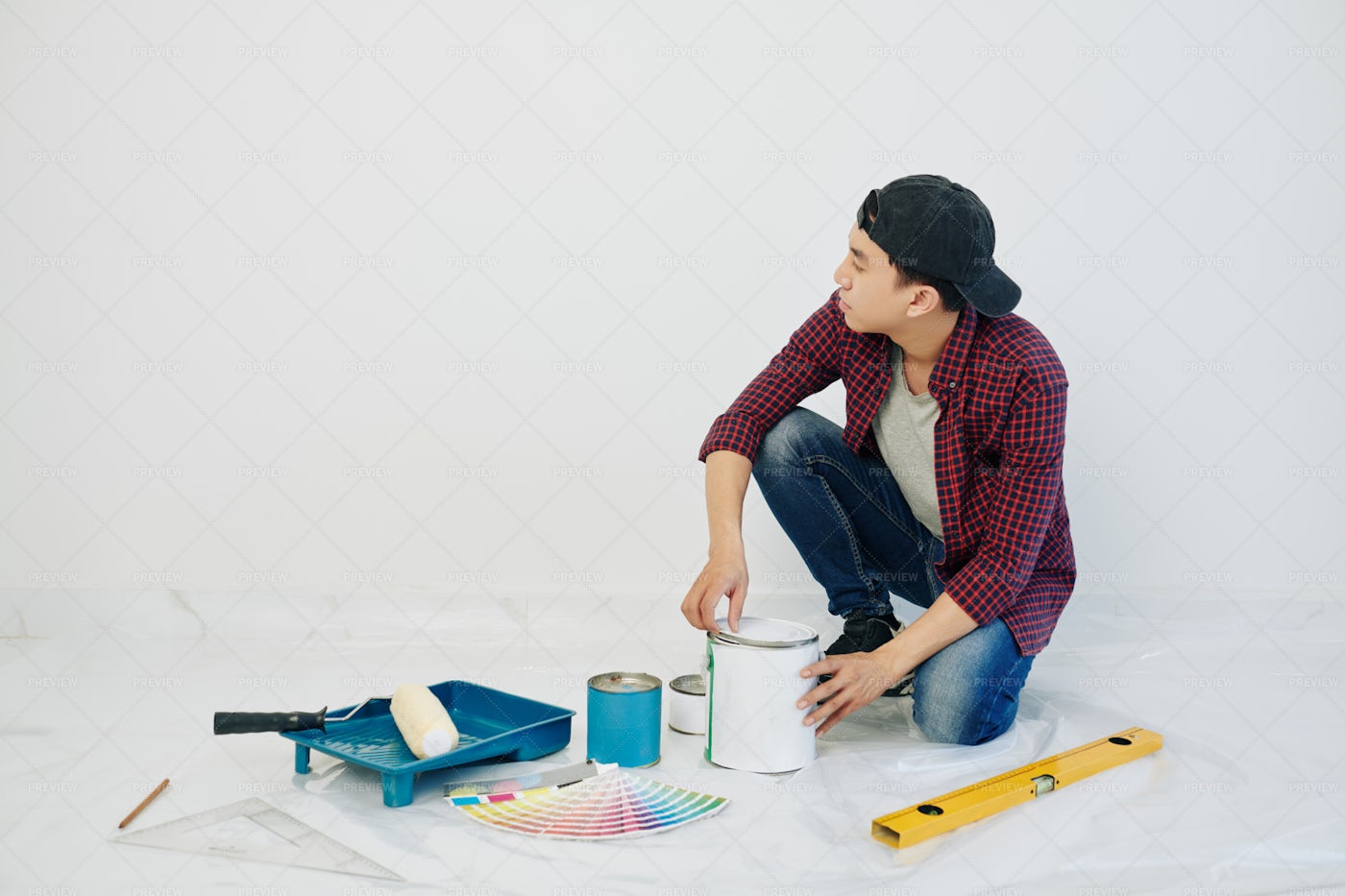 Man Opening Can Of Paint: Stock Photos