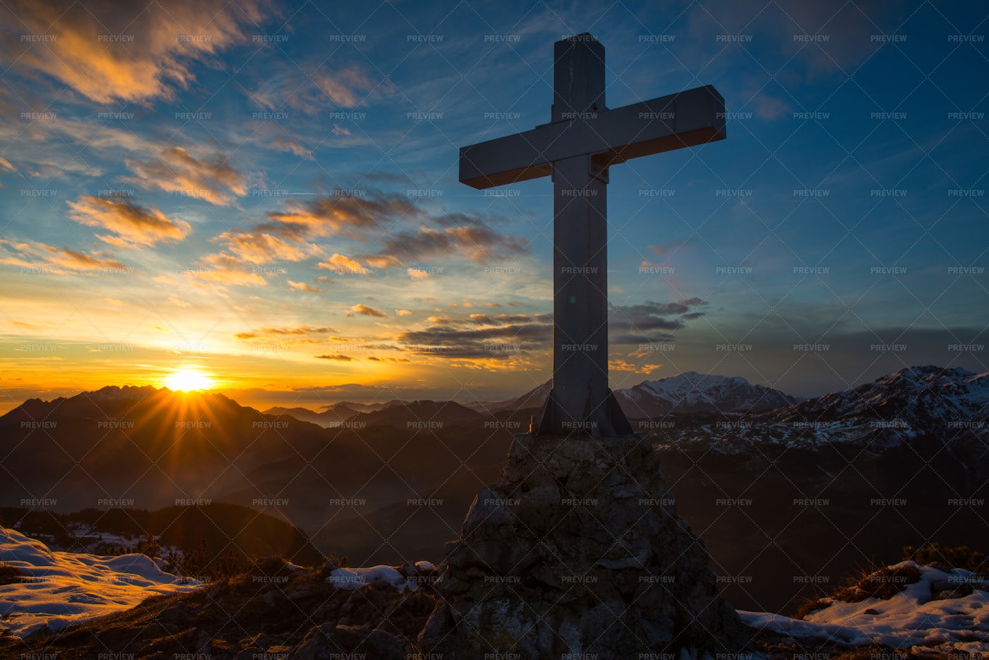 Christian Cross At Sunset - Stock Photos | Motion Array