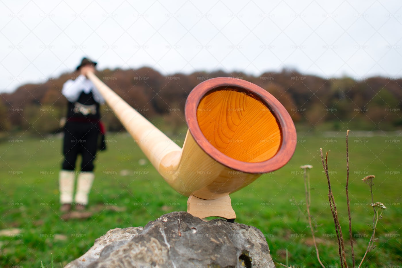 Man Playing An Alp Horn: Stock Photos
