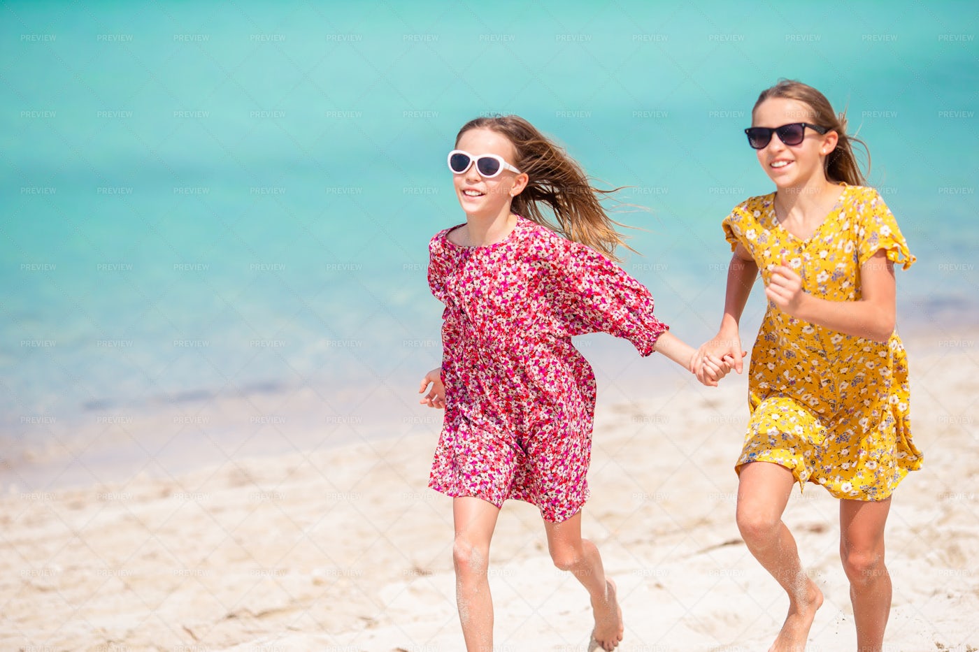 Colorful Sisters On Vacation: Stock Photos