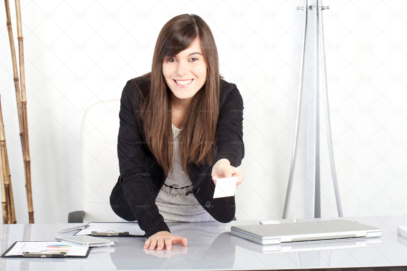 Woman With Business Card: Stock Photos