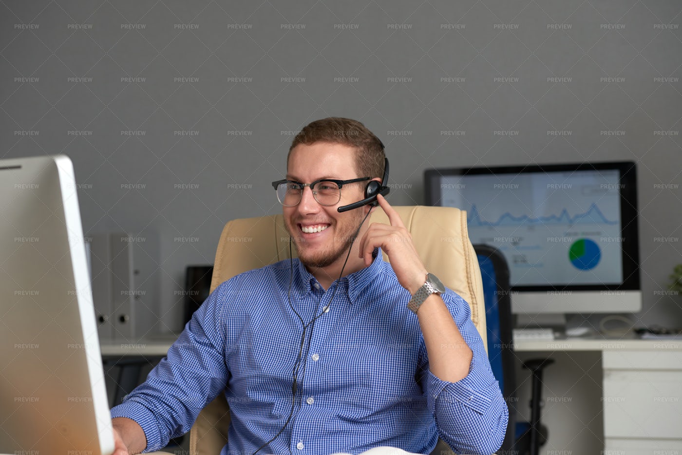 Happy Businessman Working In Office: Stock Photos