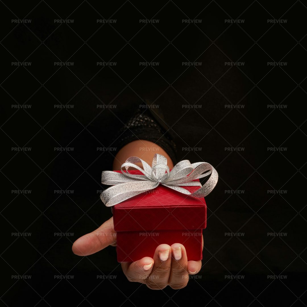Female Hand Holding Gift Box: Stock Photos