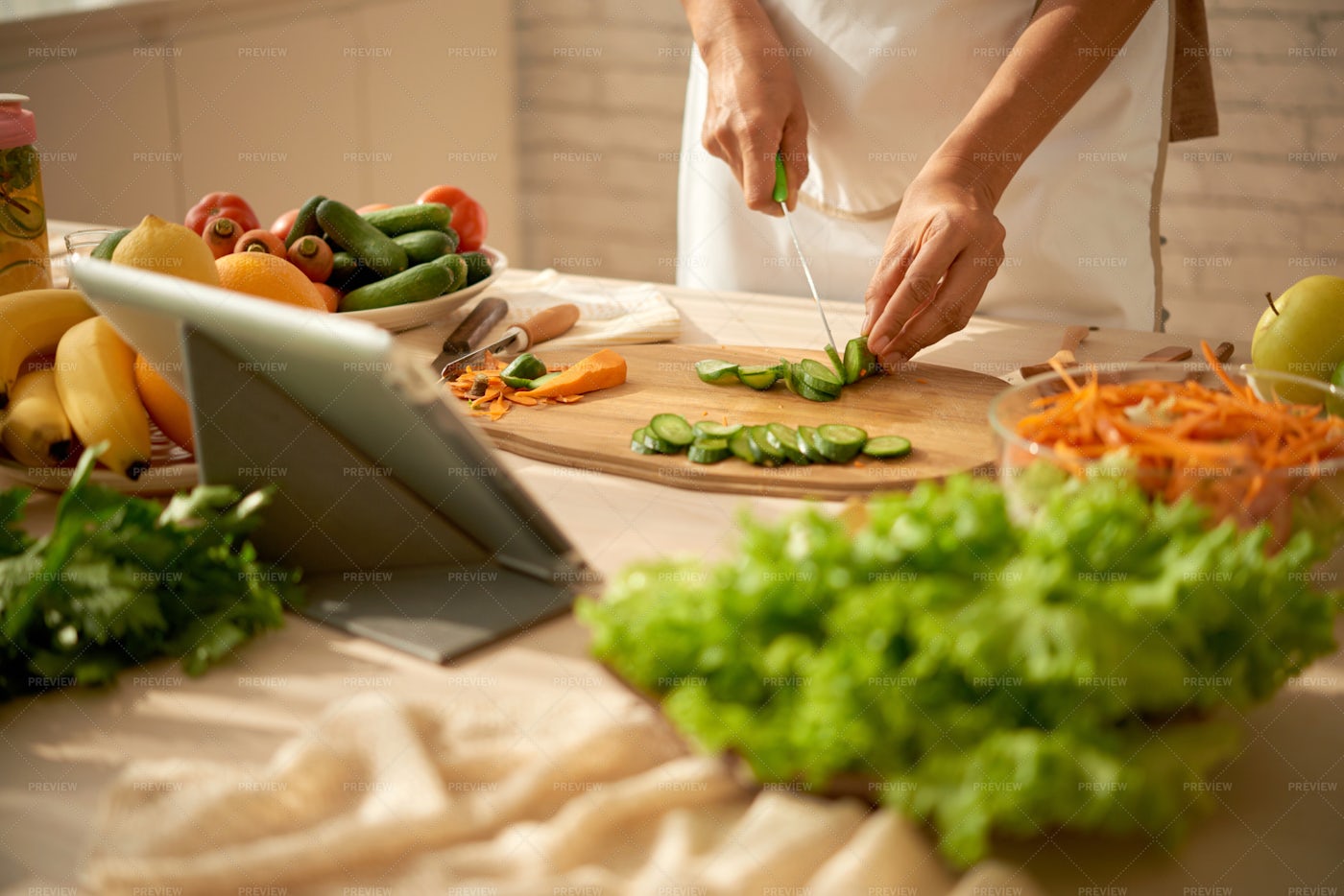 Housewife Cooking Salad: Stock Photos