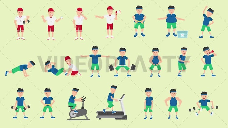 Male Fitness Character Pack - 21 Actions: Stock Motion Graphics