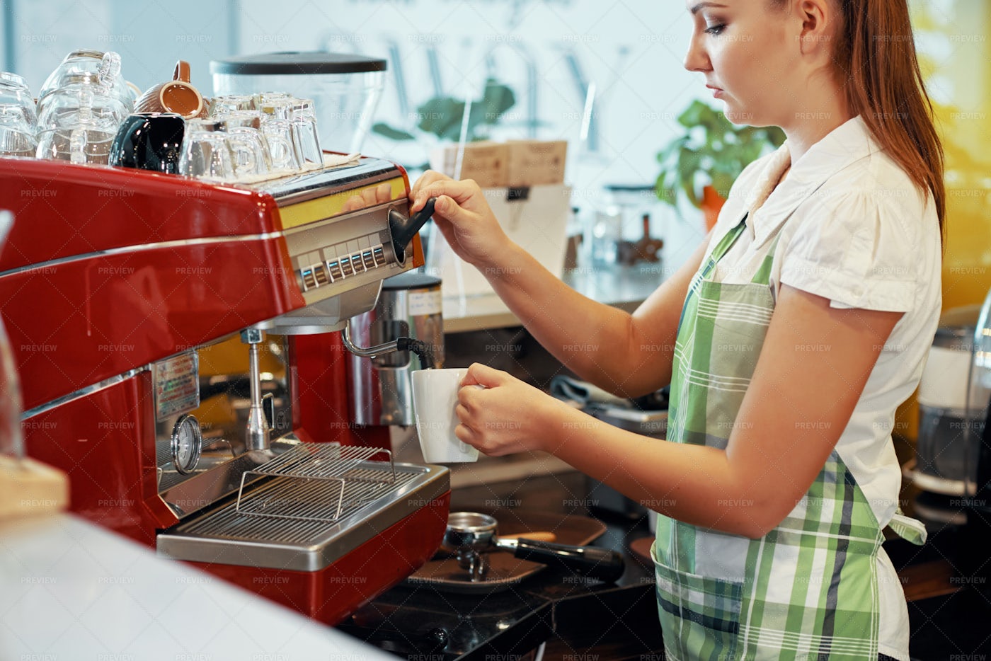 Young Barista Woman Making Coffee: Stock Photos