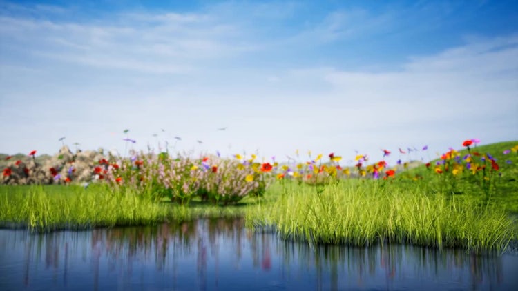 Summer Landscape with Lake 4K: Stock Motion Graphics