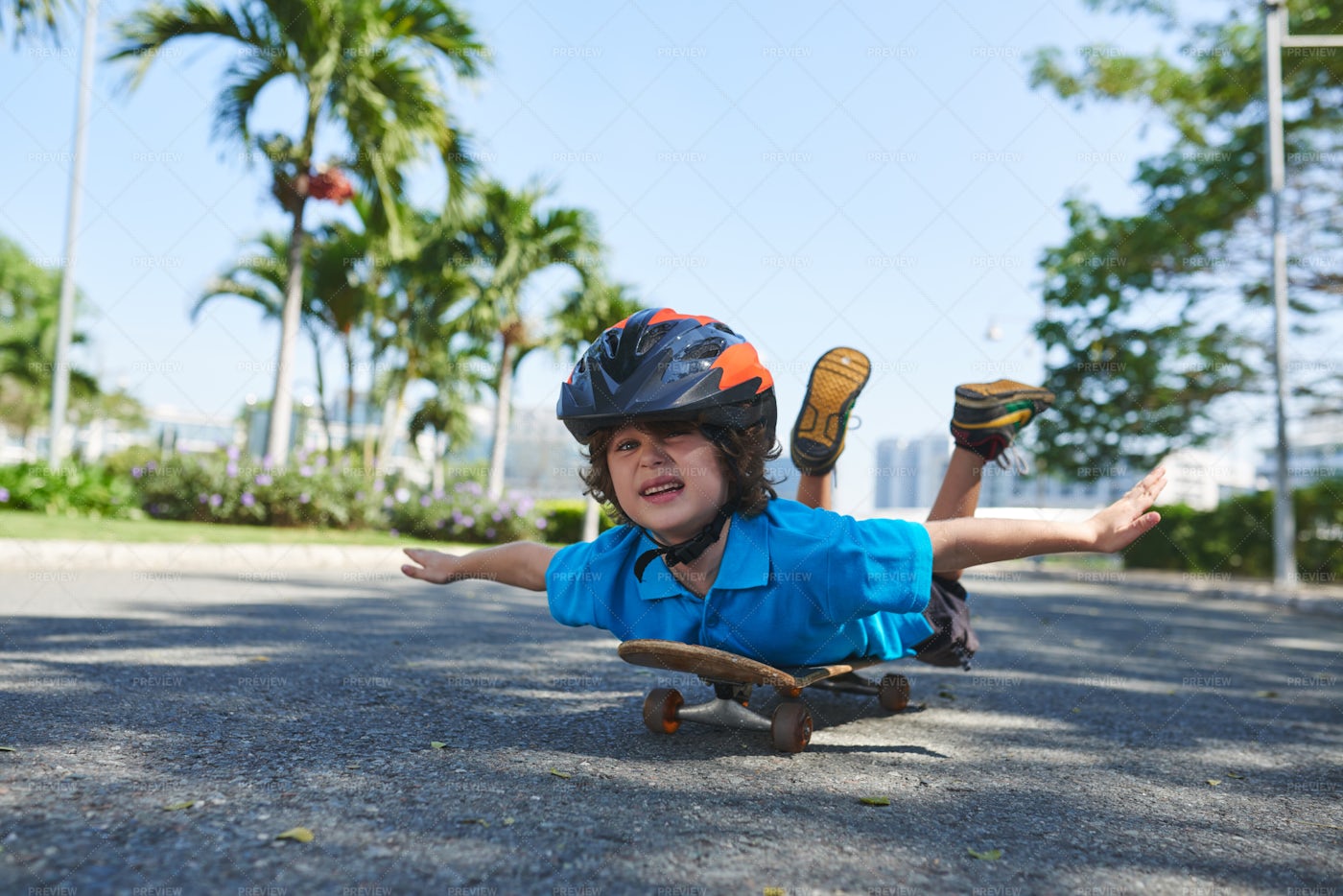 Funny Little Boy On Skateboard: Stock Photos