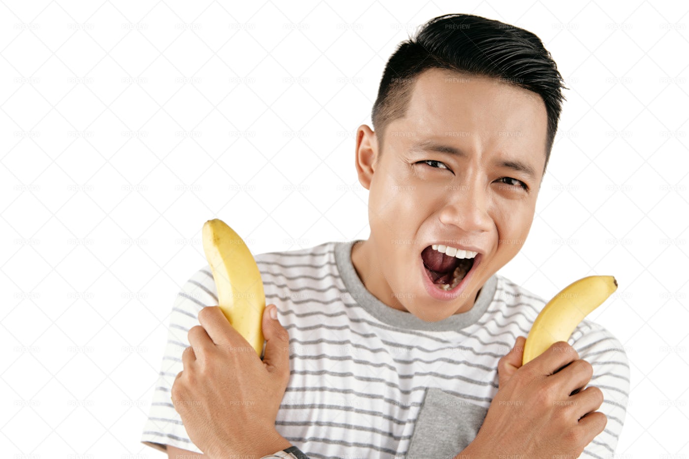 Emotional Man With Bananas: Stock Photos