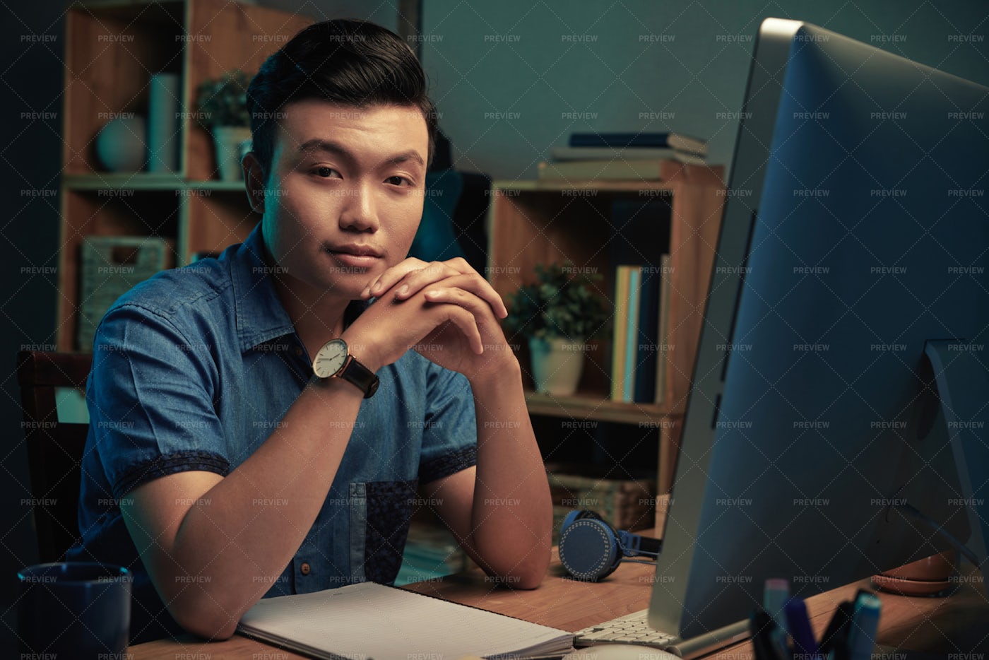 Man At His Computer Table: Stock Photos