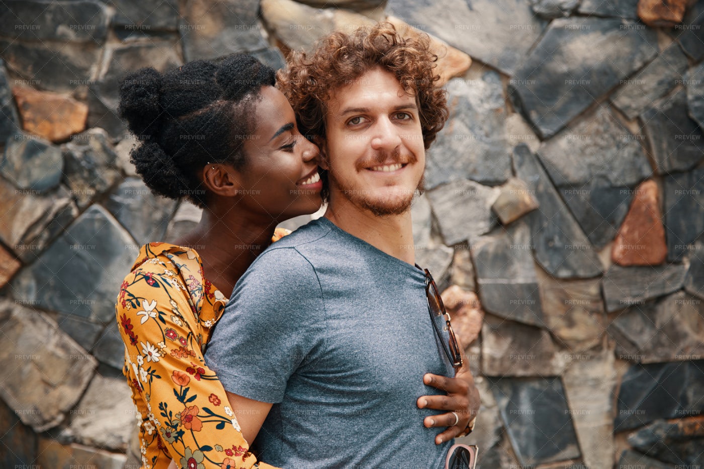 Loving Multiethnic Couple Outside: Stock Photos