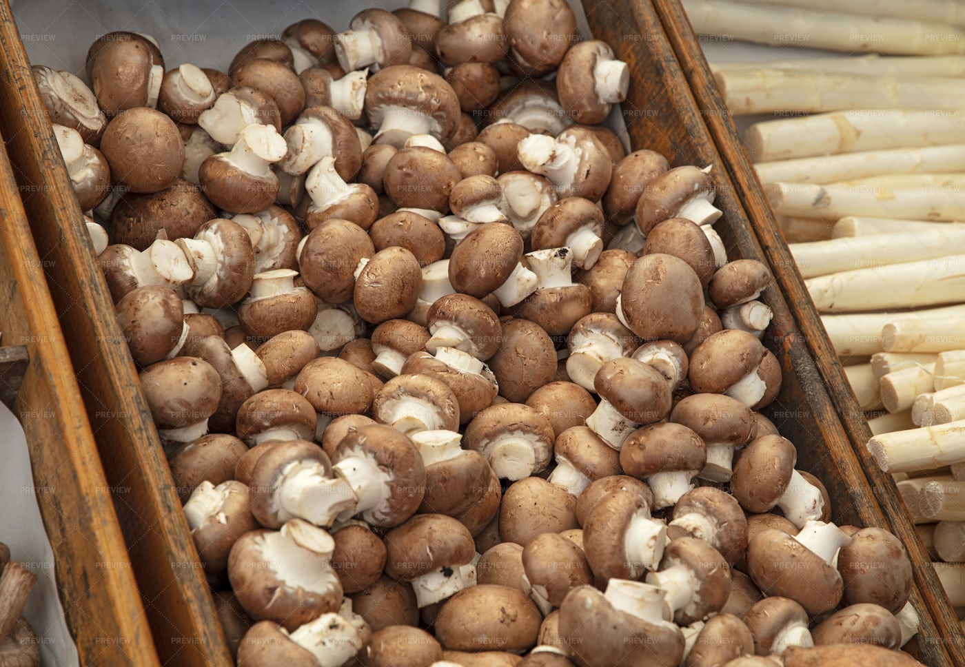 Mushrooms On A Box: Stock Photos