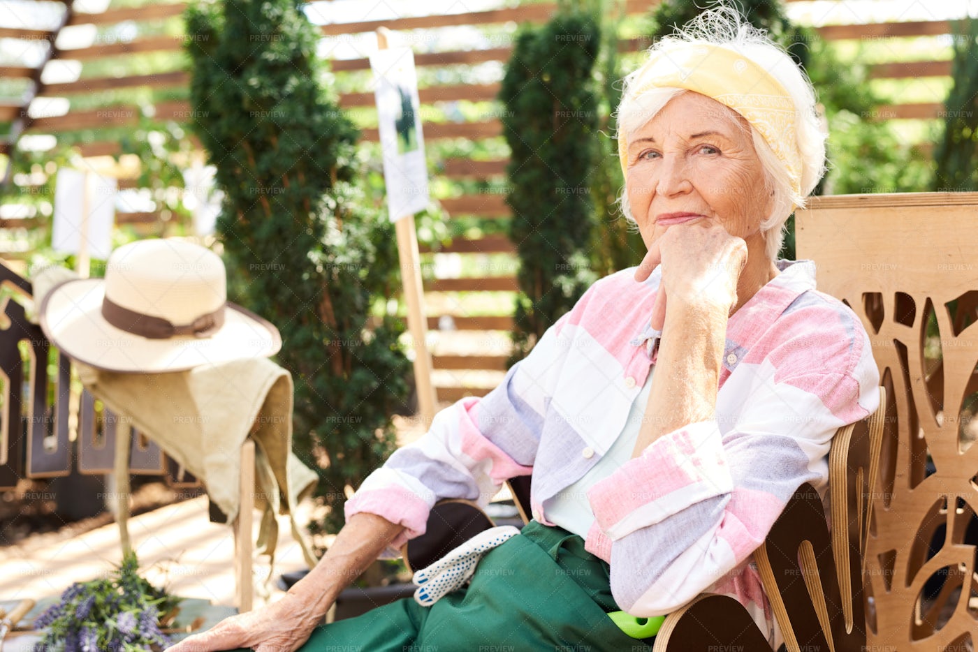 Senior Woman Resting In Garden: Stock Photos