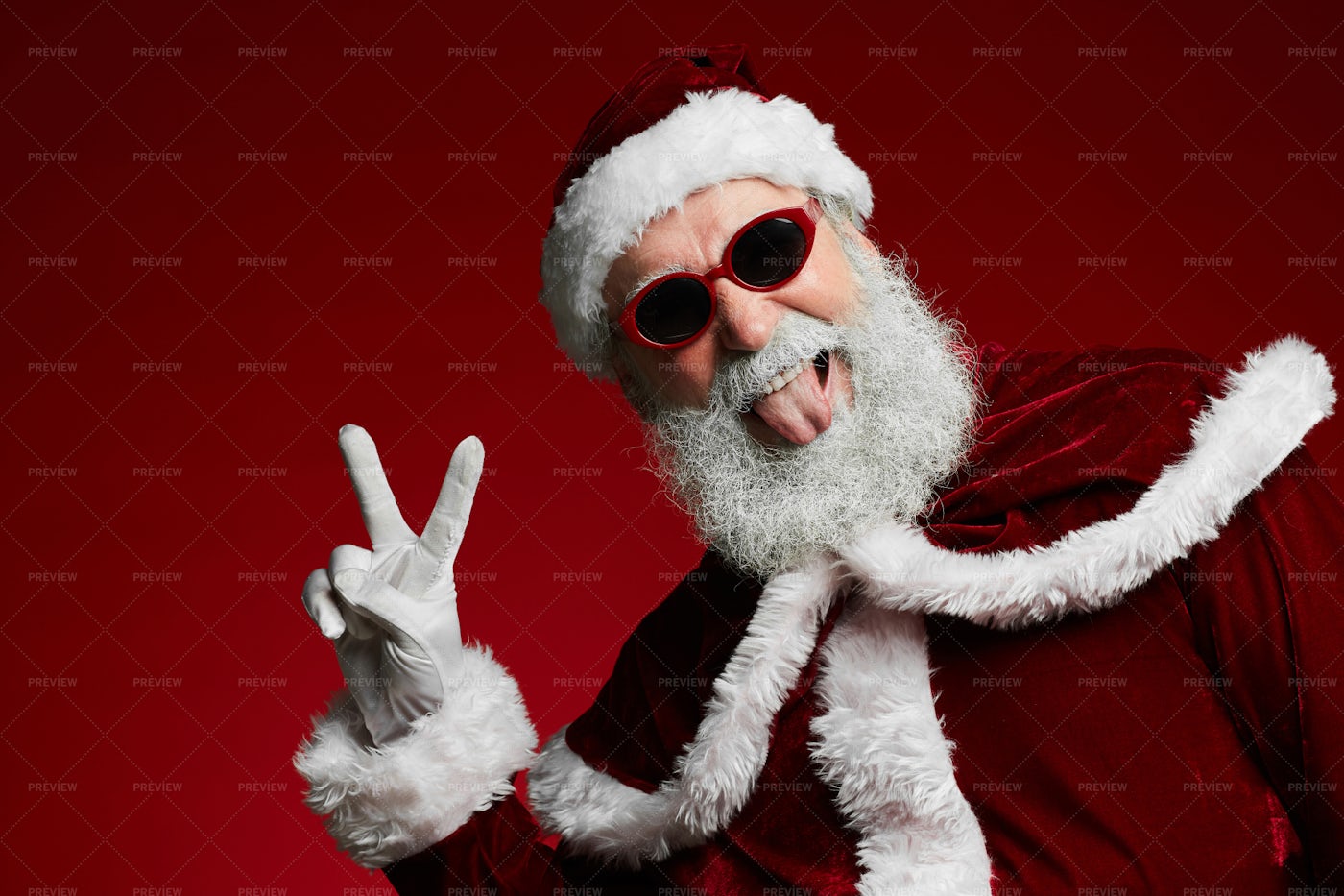 Funky Santa On Red: Stock Photos